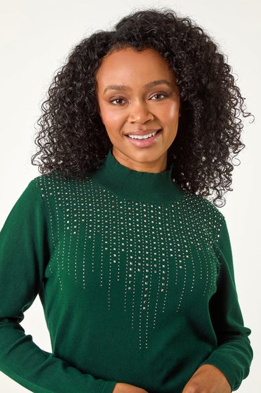 Roman Dark Green Petite Hotfix Knitted Jumper