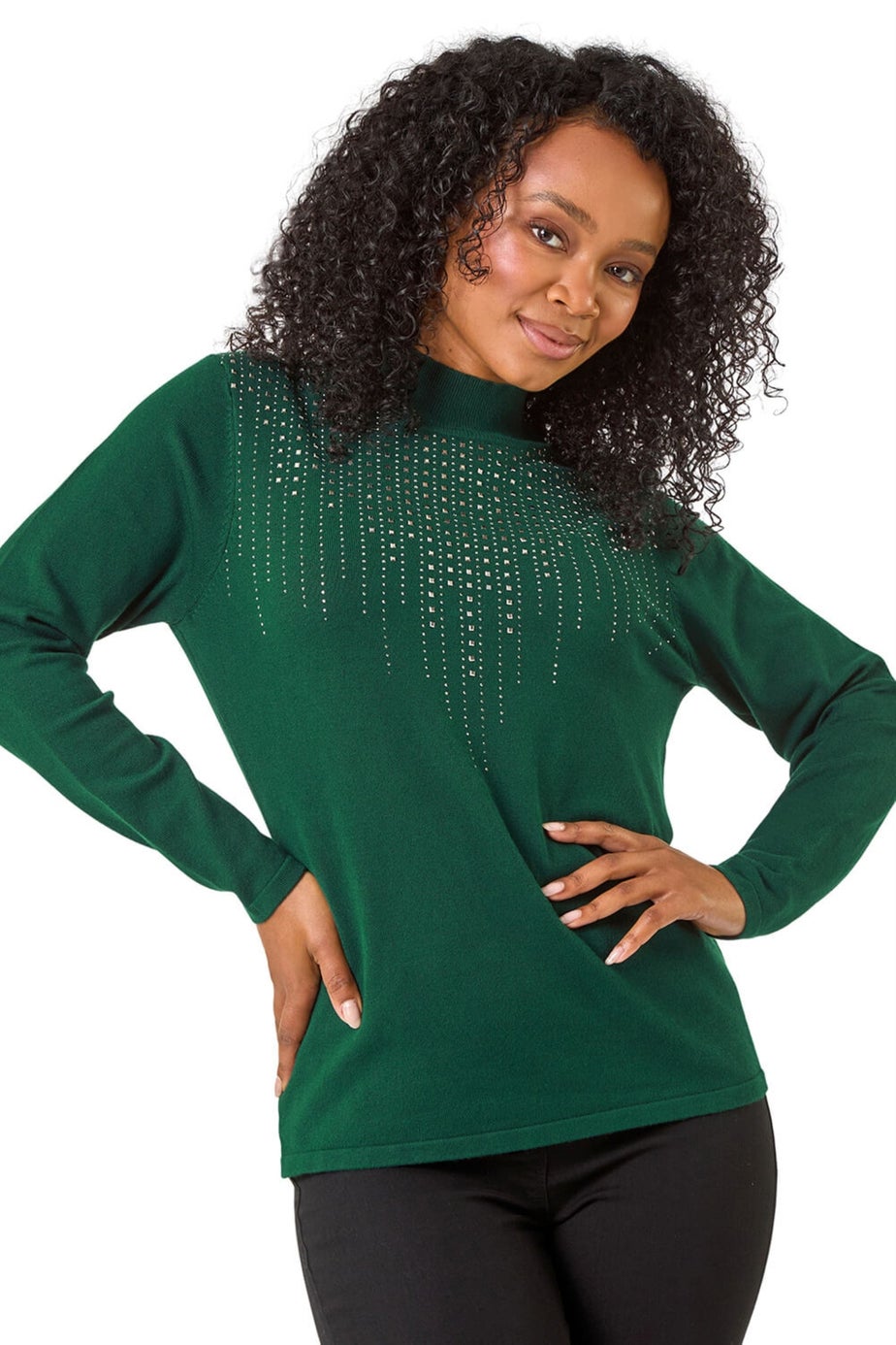 Roman Dark Green Petite Hotfix Knitted Jumper