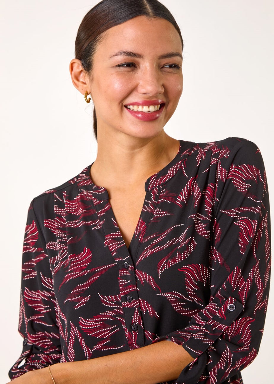 Roman Red Textured Abstract Print V-Neck Stretch Shirt