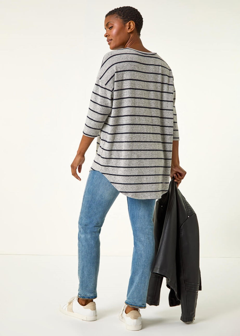 Roman Grey Stripe Jersey Snit Top