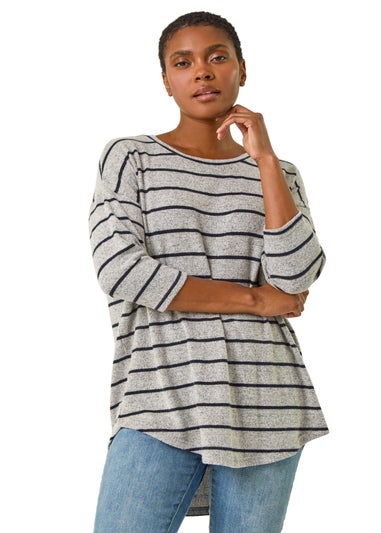Roman Grey Stripe Jersey Snit Top