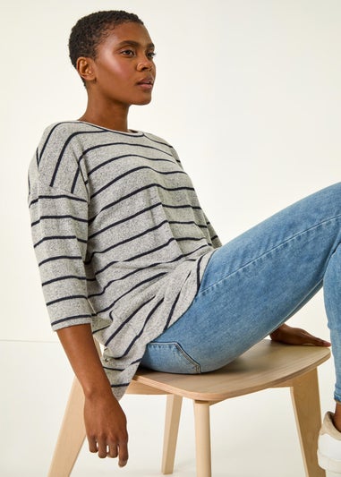 Roman Grey Stripe Jersey Snit Top