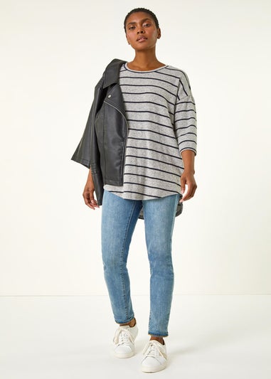 Roman Grey Stripe Jersey Snit Top