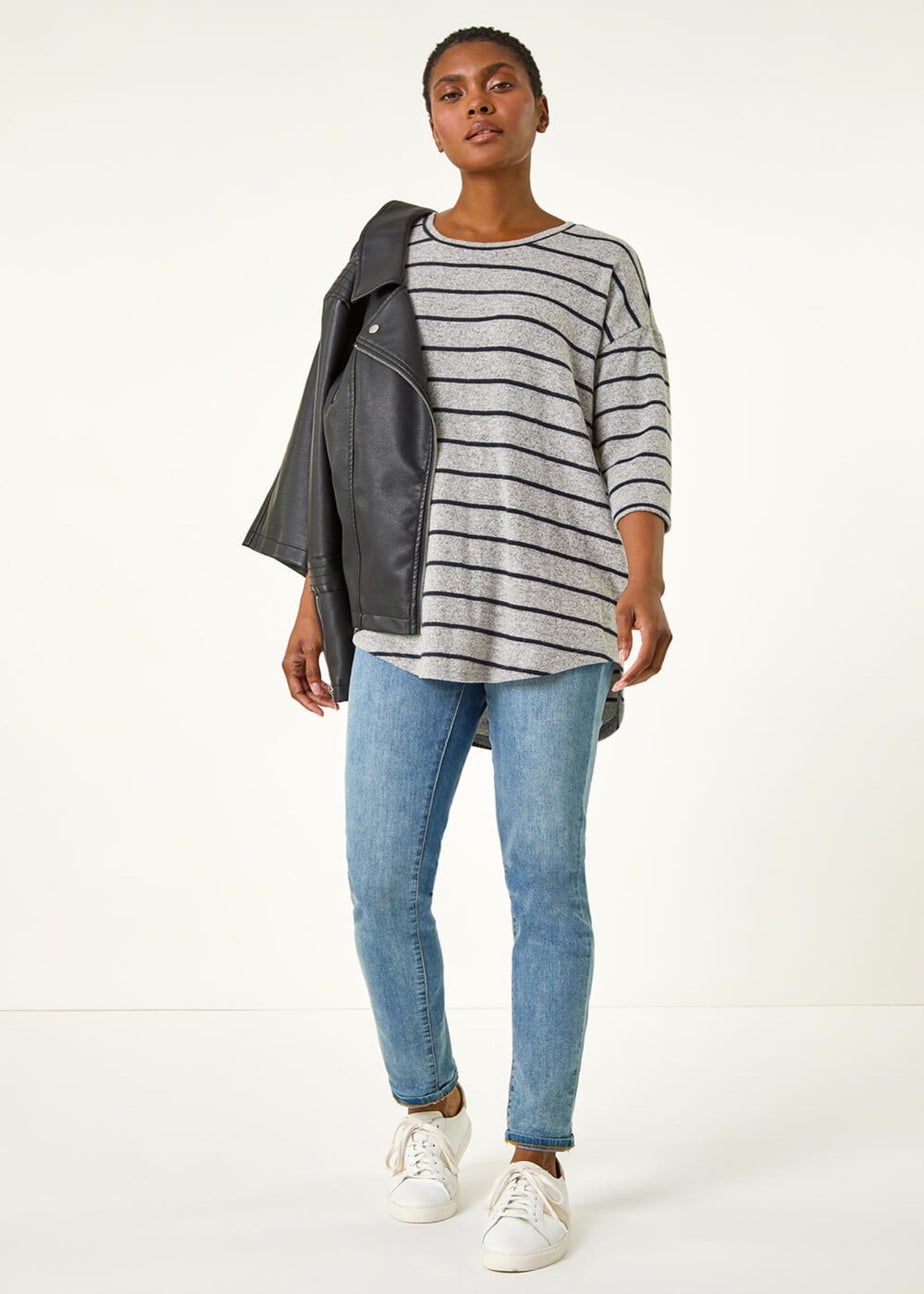 Roman Grey Stripe Jersey Snit Top