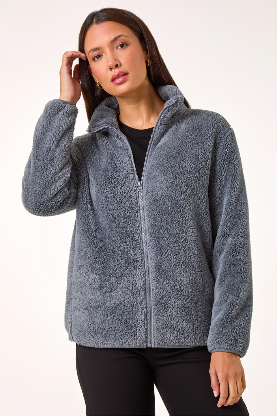 Roman Dark Grey Soft Sherpa Fleece Jacket