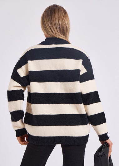 Gini London Mono Stripe Oversized Button Through Cardigan