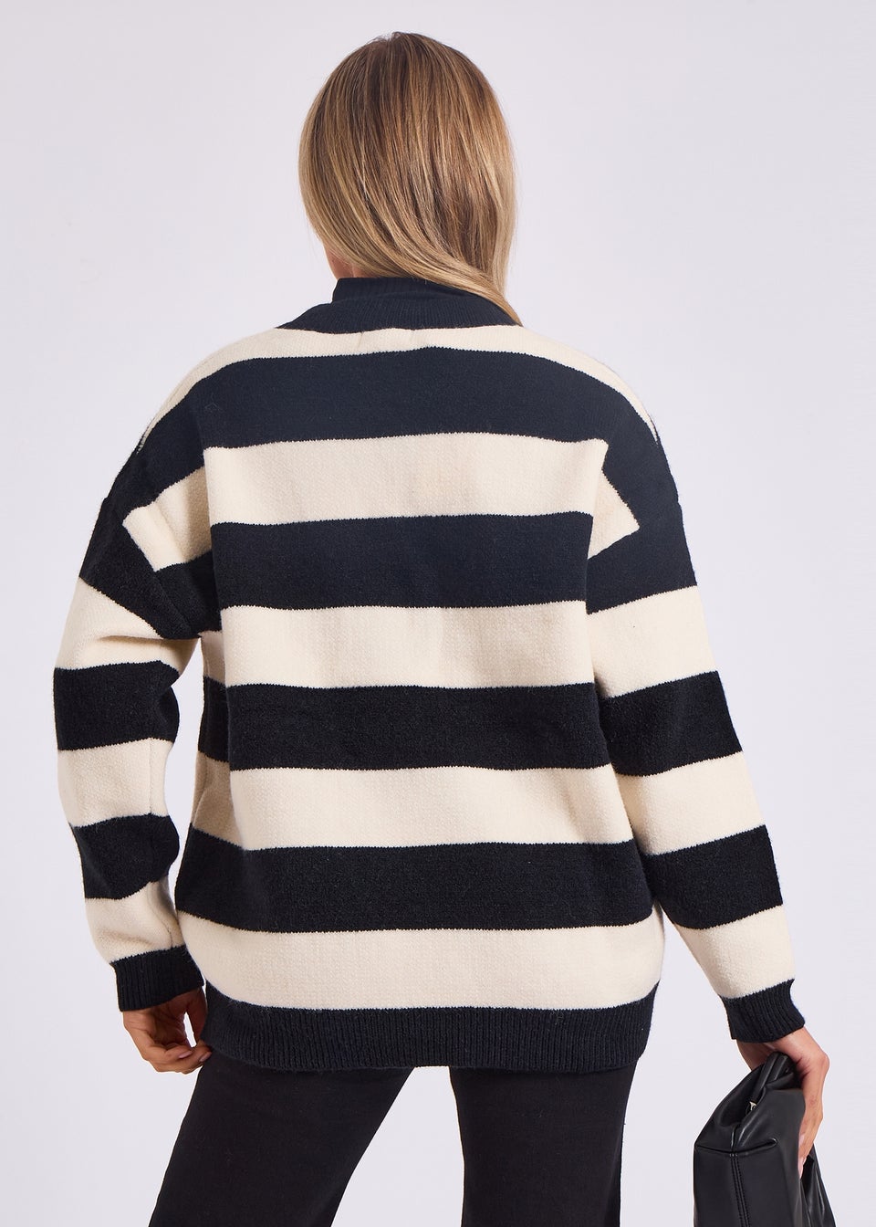 Gini London Mono Stripe Oversized Button Through Cardigan