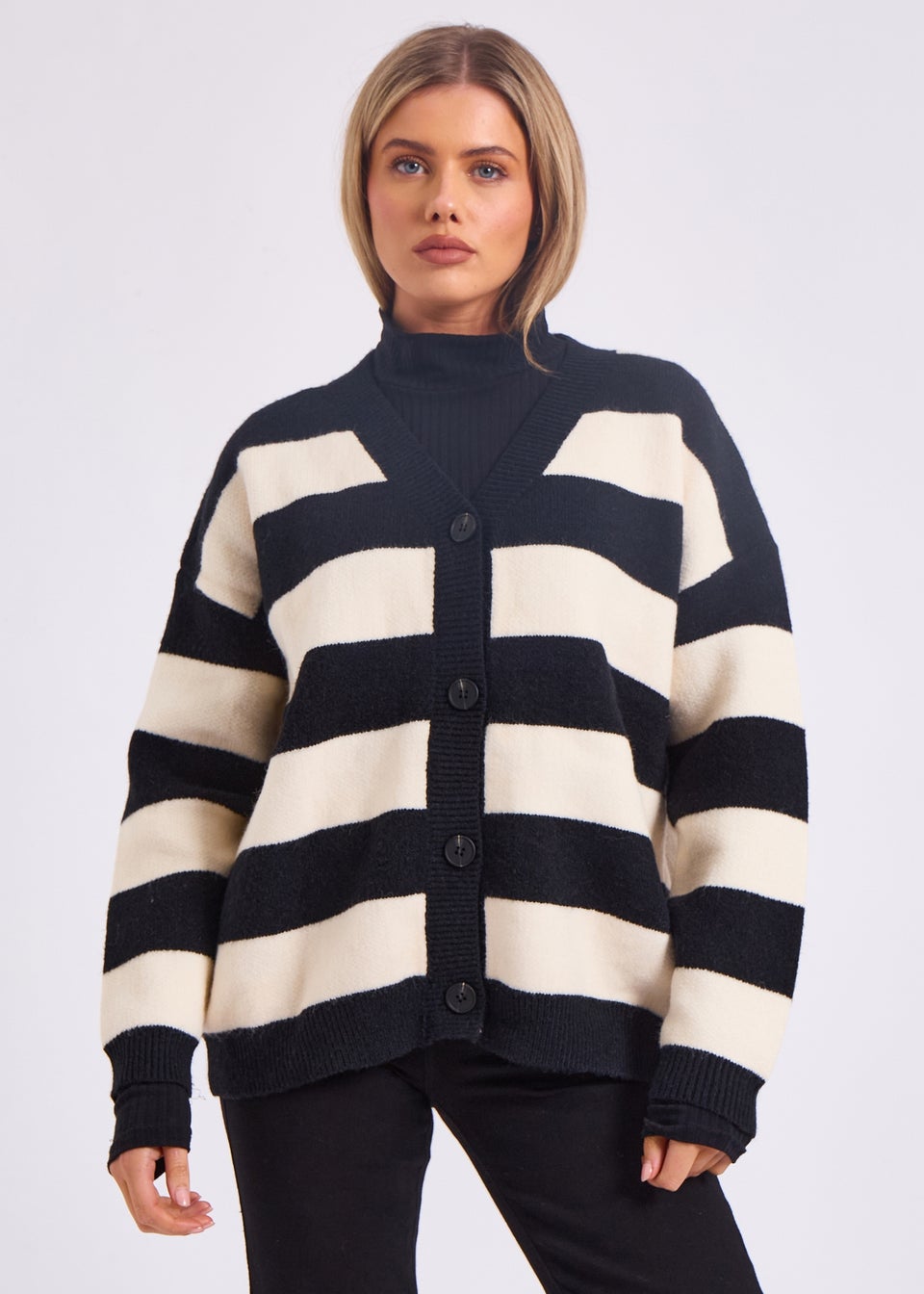 Gini London Mono Stripe Oversized Button Through Cardigan