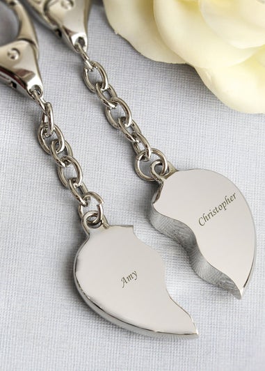 Personalised Memento Company Silver Two Hearts Keyring