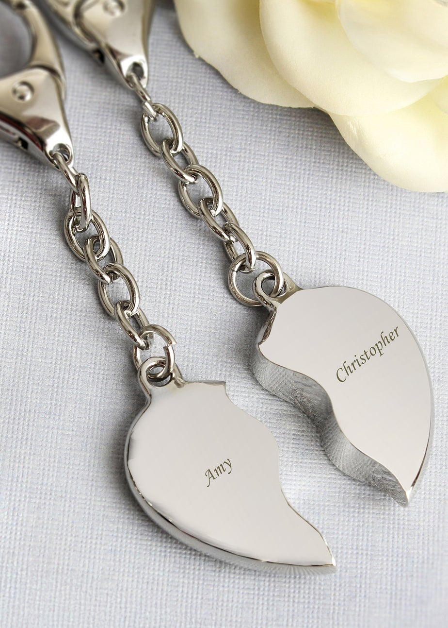 Personalised Memento Company Silver Two Hearts Keyring