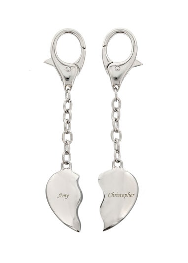 Personalised Memento Company Silver Two Hearts Keyring