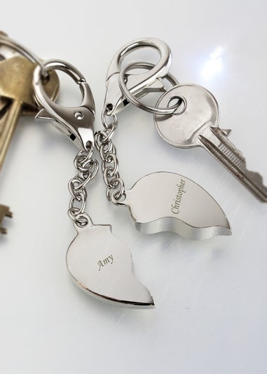 Personalised Memento Company Silver Two Hearts Keyring