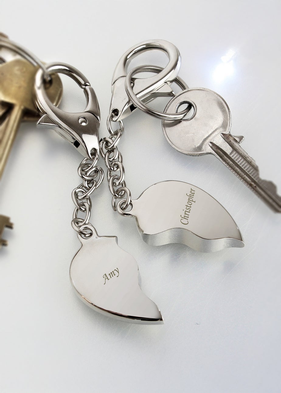 Personalised Memento Company Silver Two Hearts Keyring