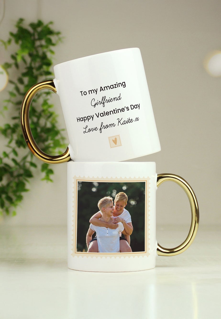 Personalised Memento Company Photo Upload Gold Handled Mug White