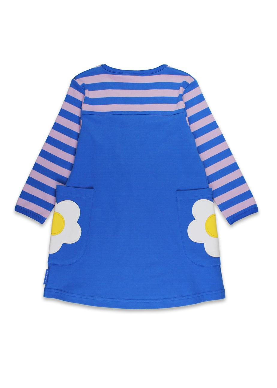 Toby Tiger Organic Purple Blue Daisy Applique Long-Sleeved Dress (12  months - 6 years)