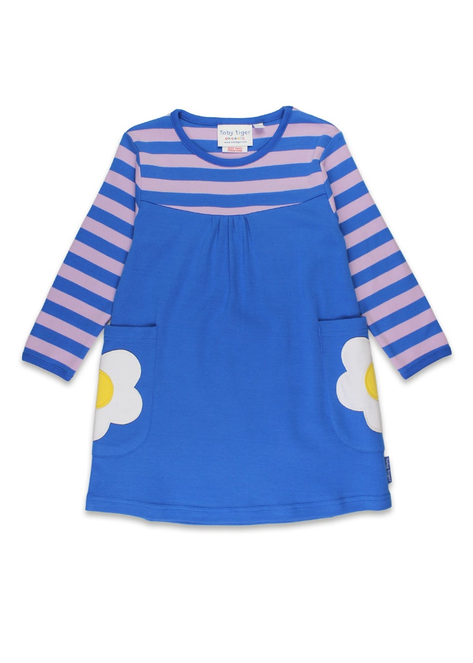 Toby Tiger Organic Purple Blue Daisy Applique Long-Sleeved Dress (12  months - 6 years)