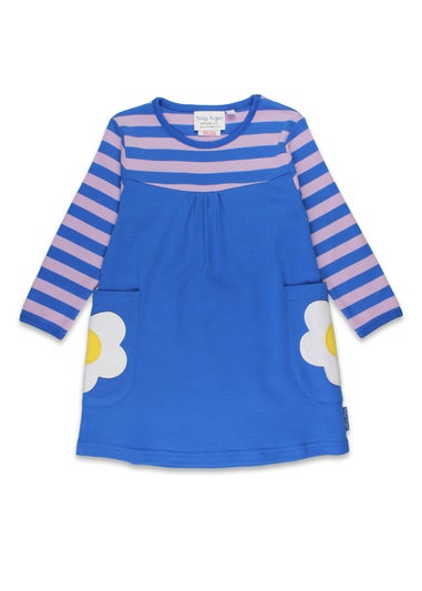 Toby Tiger Organic Purple Blue Daisy Applique Long-Sleeved Dress (12  months - 6 years)