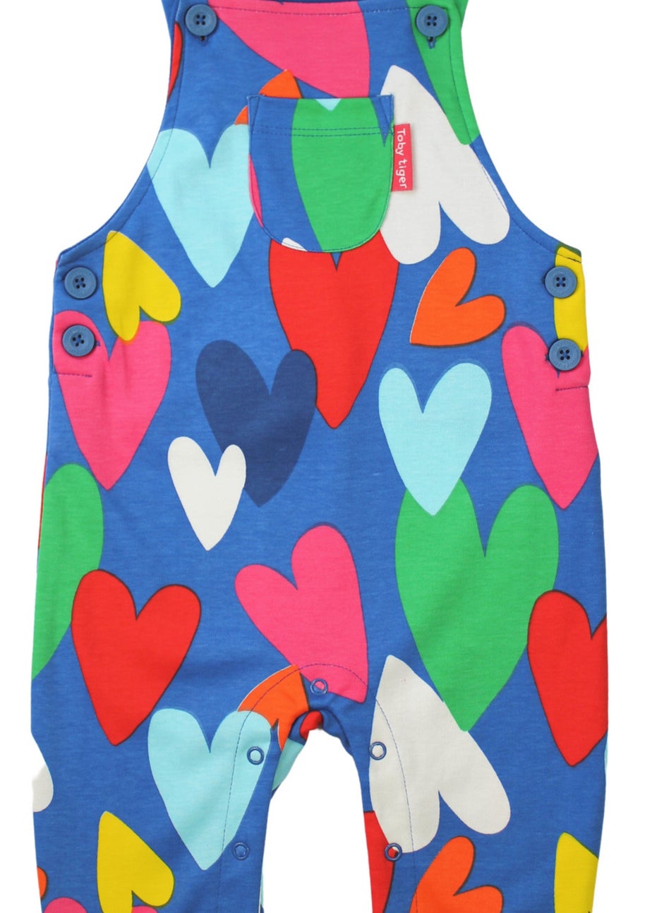 Toby Tiger Organic Multi Colour Heart Print Dungarees (3 months - 4 years)