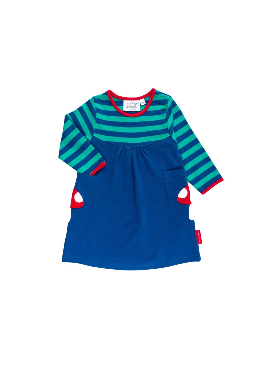 Toby Tiger Organic Blue Floral Mushroom Applique Dress (6 months - 6 years)