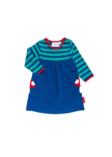 Toby Tiger Organic Blue Floral Mushroom Applique Dress (6 months - 6 years)