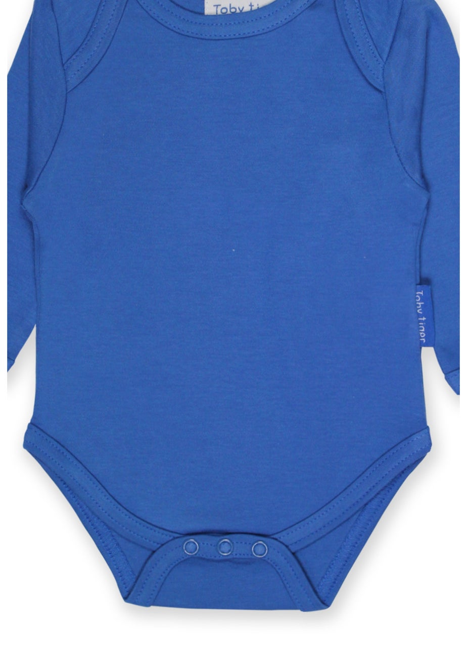Toby Tiger Organic Blue Basic Long-Sleeved Baby Body (Newborn - 12 months)