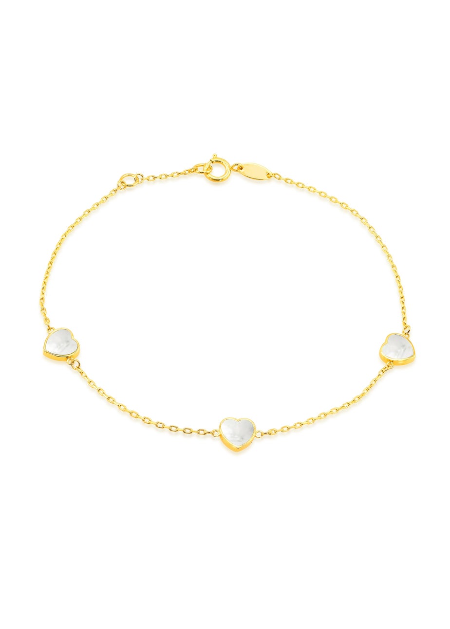 Golden Moments 9ct Yellow Gold 3 x 6mm Mother of Pearls Heart Petals Bracelet