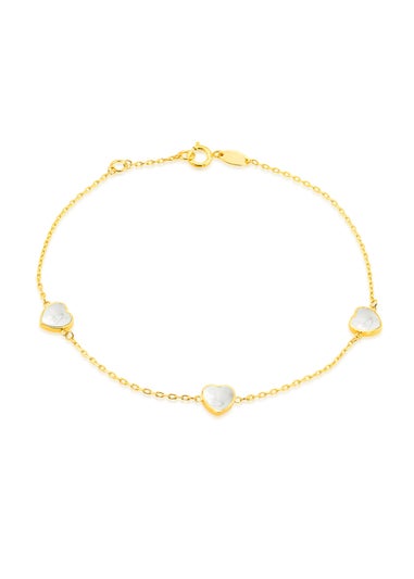 Golden Moments 9ct Yellow Gold 3 x 6mm Mother of Pearls Heart Petals Bracelet