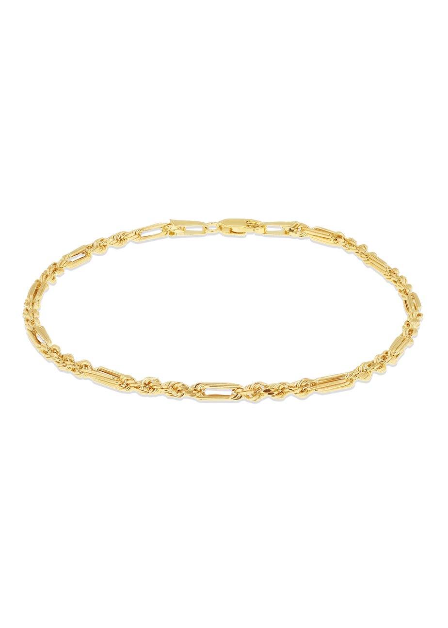 Golden Moments 9ct Yellow Gold 1.4mm Hollow Dimaond Cut Figarope Bracelet