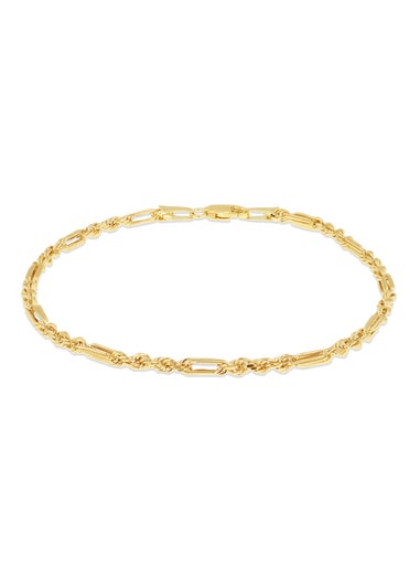 Golden Moments 9ct Yellow Gold 1.4mm Hollow Dimaond Cut Figarope Bracelet