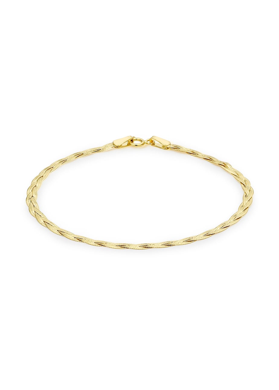 Golden Moments 9ct Yellow Gold 3Plait Fine Herringbone Bracelet