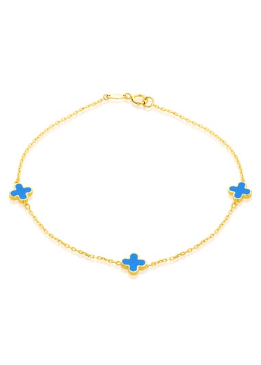Golden Moments 9ct Yellow Gold 3 x 6.5mm Turquoise Clover Petals Bracelet