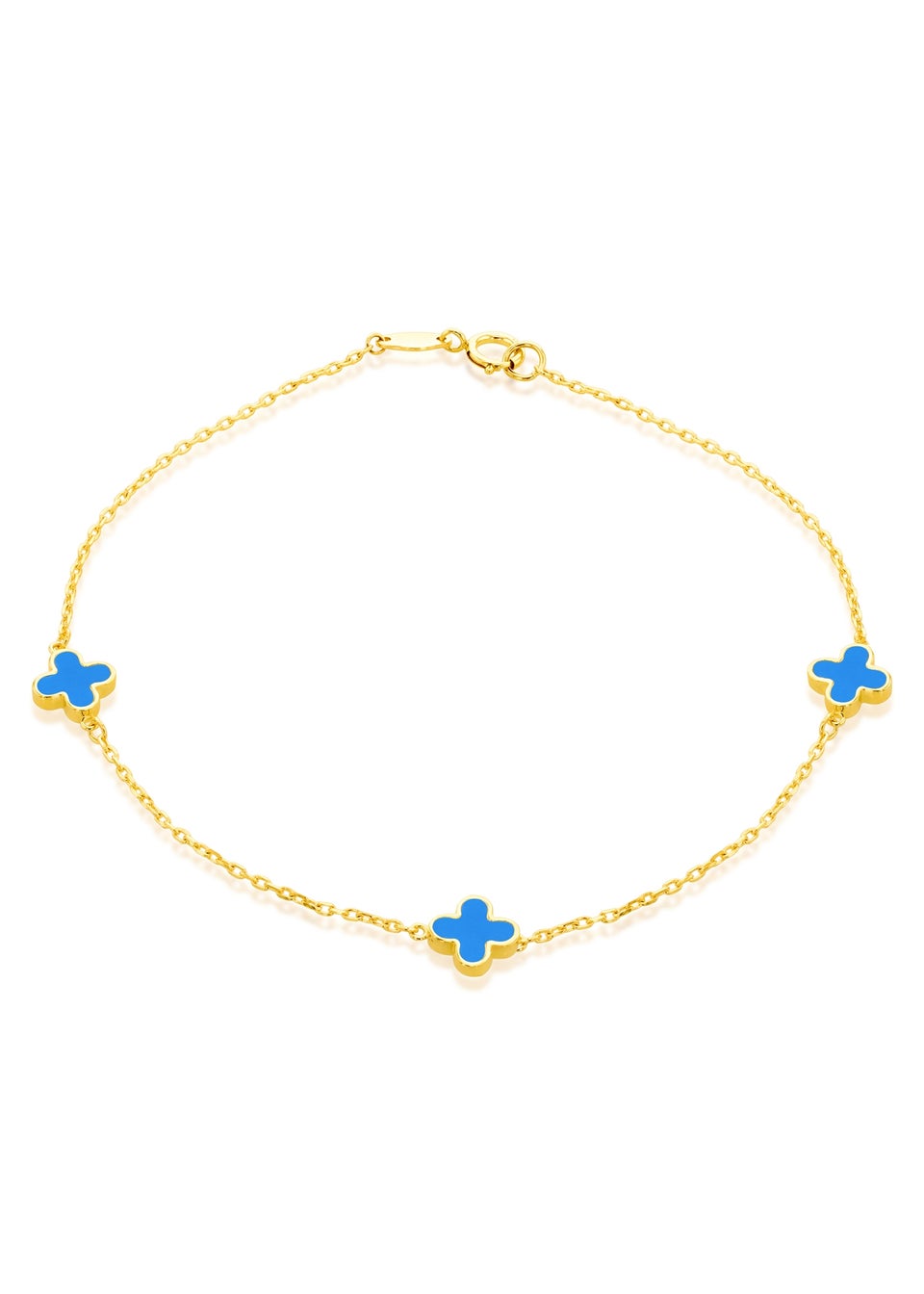 Golden Moments 9ct Yellow Gold 3 x 6.5mm Turquoise Clover Petals Bracelet