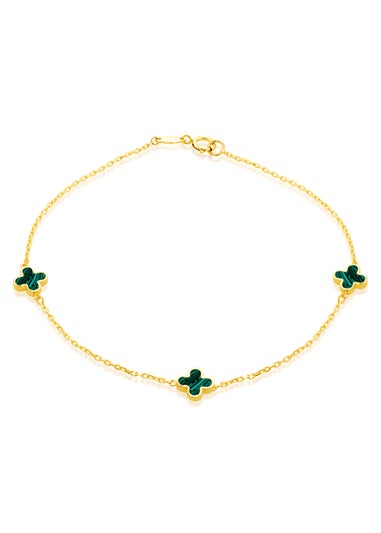 Golden Moments 9ct Yellow Gold 3 x 6.5mm Malachite Clover Petals Bracelet