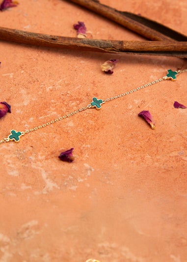 Golden Moments 9ct Yellow Gold 3 x 6.5mm Malachite Clover Petals Bracelet