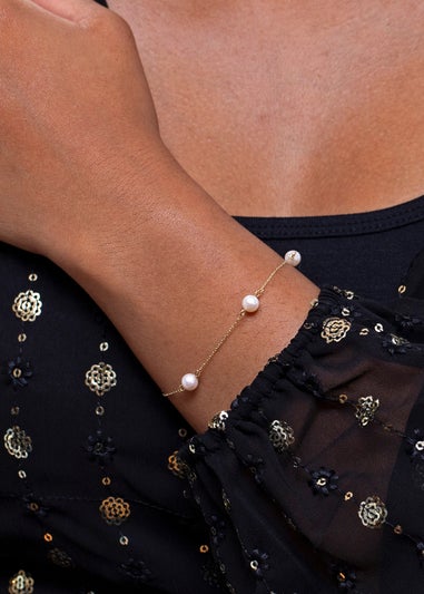 Golden Moments 9ct Yellow Gold 6mm Pearl Station Adjustable Bracelet