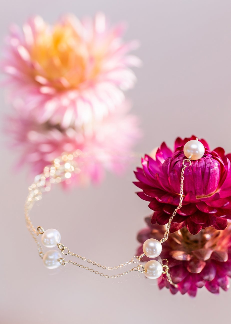 Golden Moments 9ct Yellow Gold 6mm Pearl Station Adjustable Bracelet