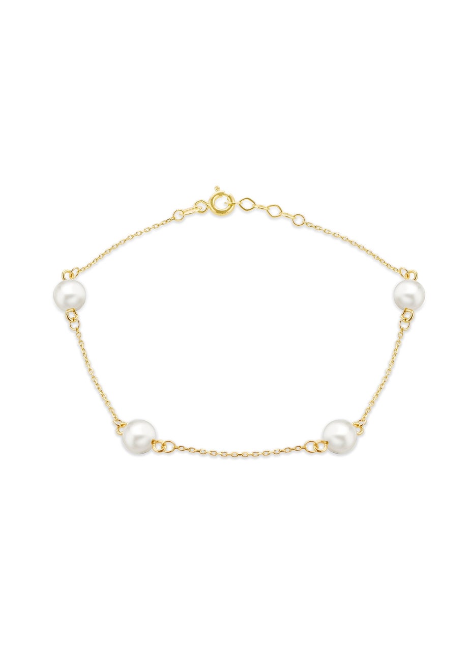Golden Moments 9ct Yellow Gold 6mm Pearl Station Adjustable Bracelet