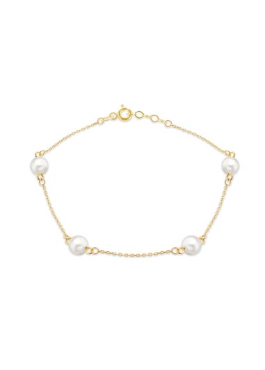 Golden Moments 9ct Yellow Gold 6mm Pearl Station Adjustable Bracelet