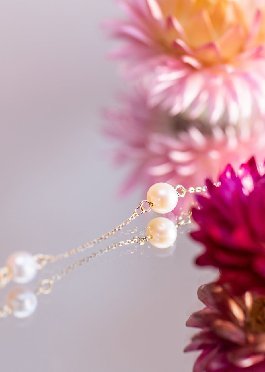 Golden Moments 9ct Yellow Gold 6mm Pearl Station Adjustable Bracelet