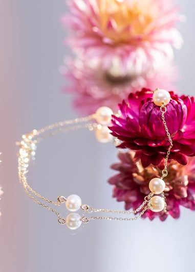 Golden Moments 9ct Yellow Gold 6mm Pearl Station Adjustable Bracelet