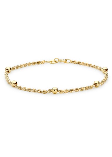 Golden Moments 9ct Yellow Gold 40 Hollow RopeandBall Chain Bracelet