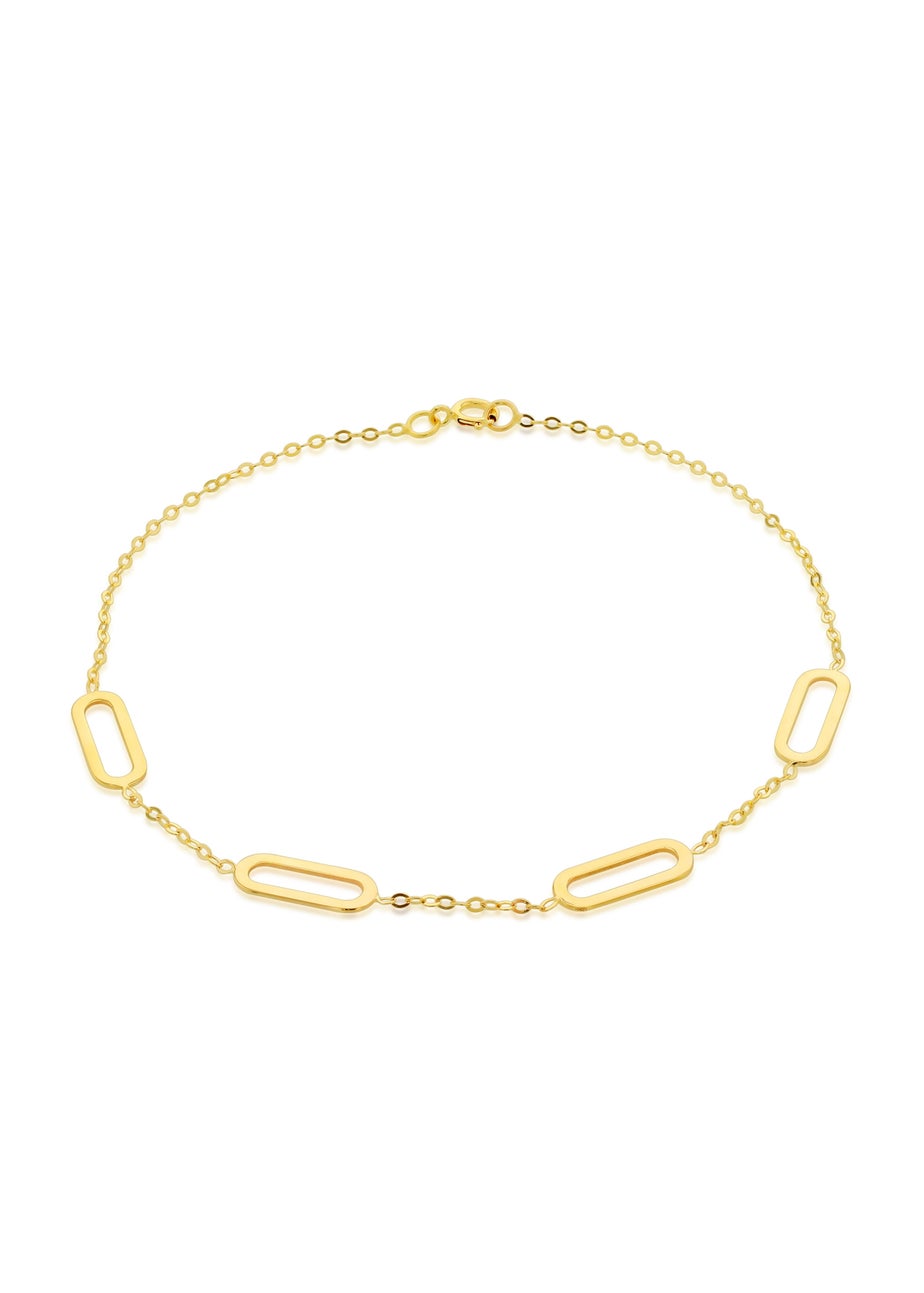 Golden Moments 9ct Yellow Gold 4.5mm x 11.5mm Paperclip Station Bracelet