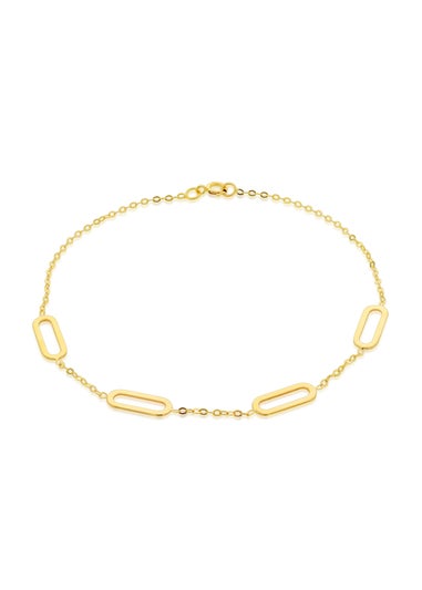 Golden Moments 9ct Yellow Gold 4.5mm x 11.5mm Paperclip Station Bracelet