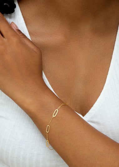 Golden Moments 9ct Yellow Gold 4.5mm x 11.5mm Paperclip Station Bracelet