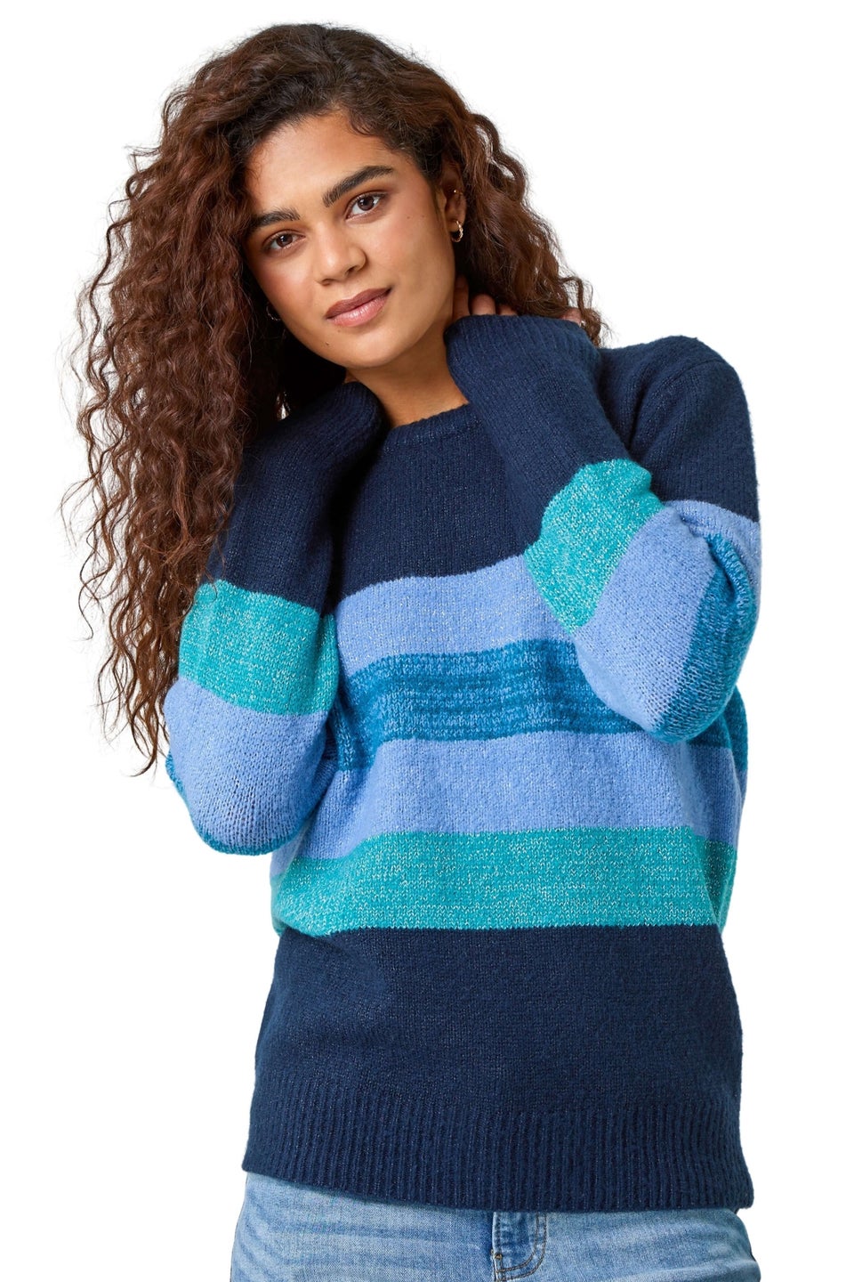Roman Blue Shimmer Stripe Stretch Jumper