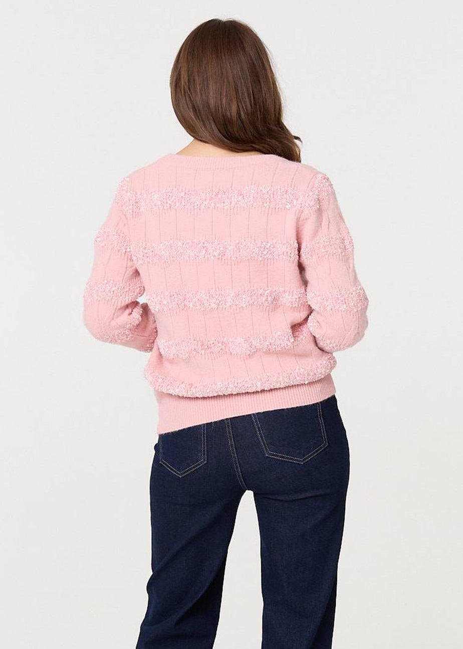 Izabel London Pink Textured Long Sleeve Knit Jumper