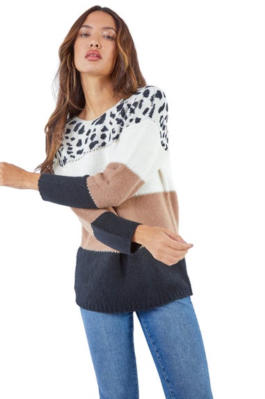 Roman Camel Animal Print Colour Block Jumper