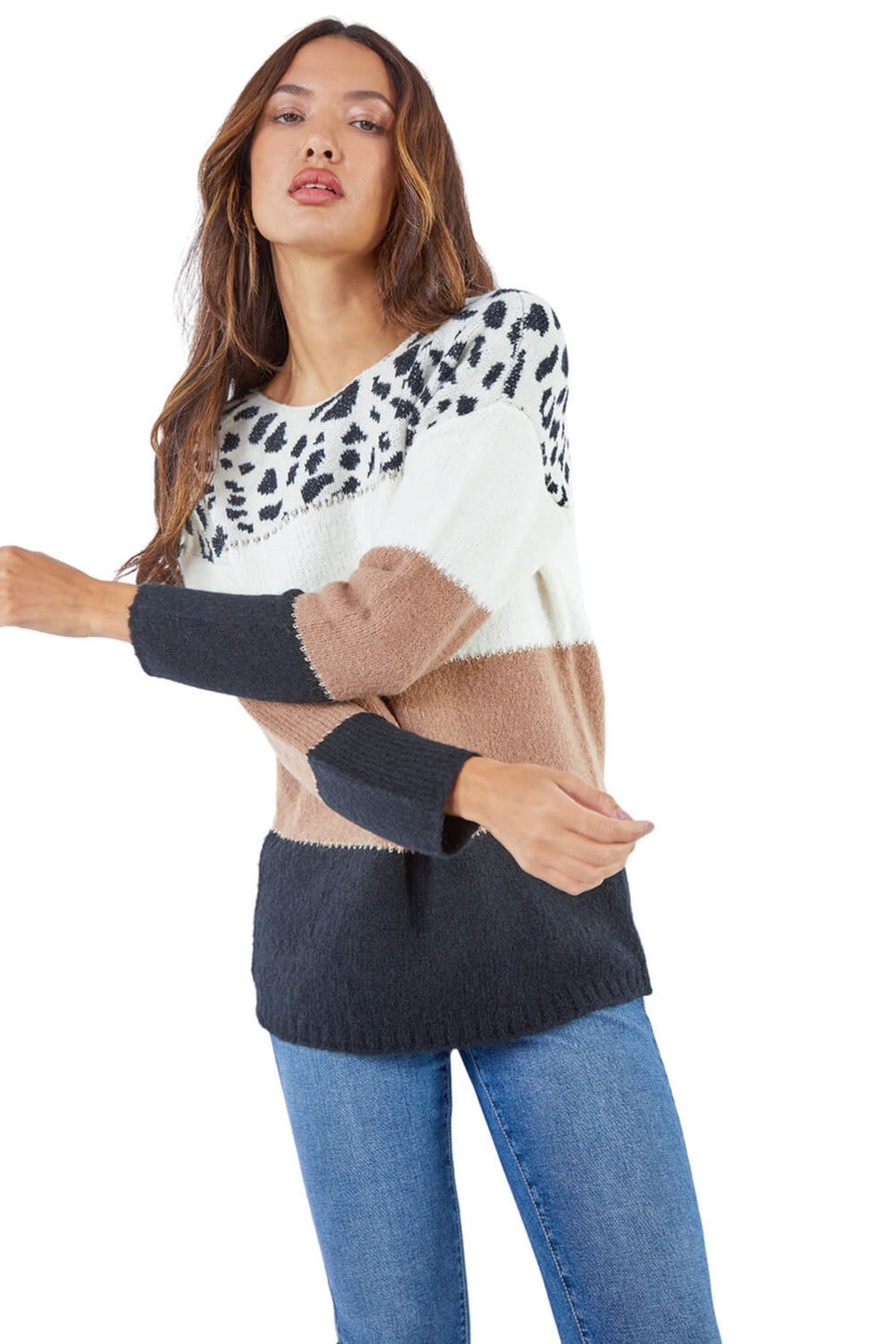 Roman Camel Animal Print Colour Block Jumper