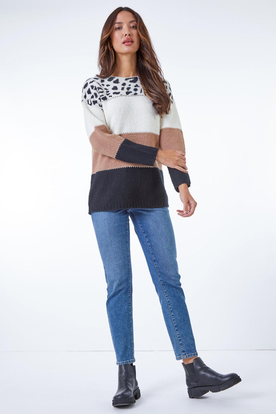 Roman Camel Animal Print Colour Block Jumper