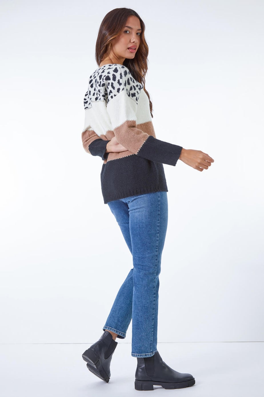 Roman Camel Animal Print Colour Block Jumper